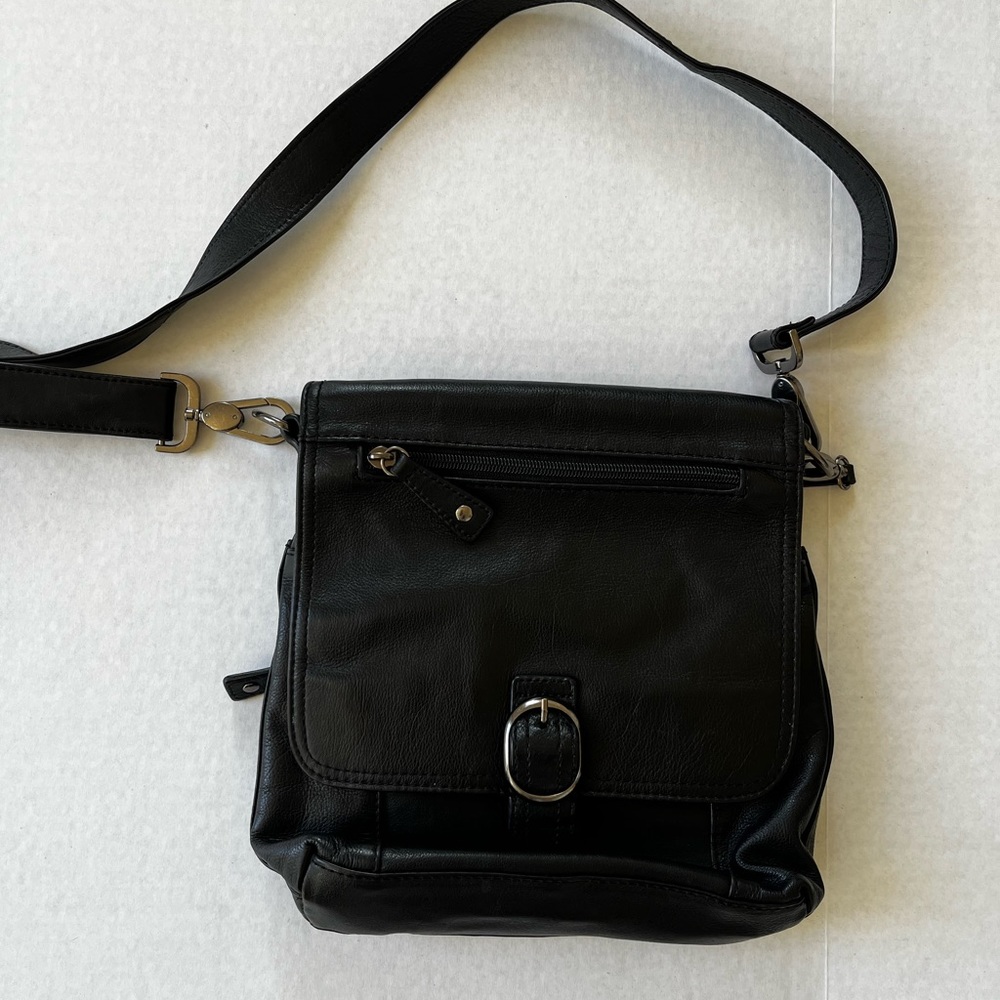 Audrey Brooke Leather Crossbody Messenger Bag Black